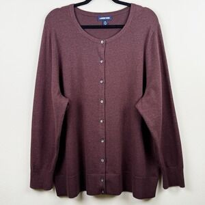 Lands' End Women's Plus 2X Brown Long Sleeve Button Front Cardigan Sweater